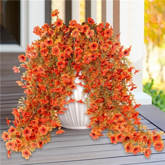 4 Pcs Artificial Hanging Fall Flowers Fall Decorations, Fake Mums for Outdoor - Picture 2 of 7